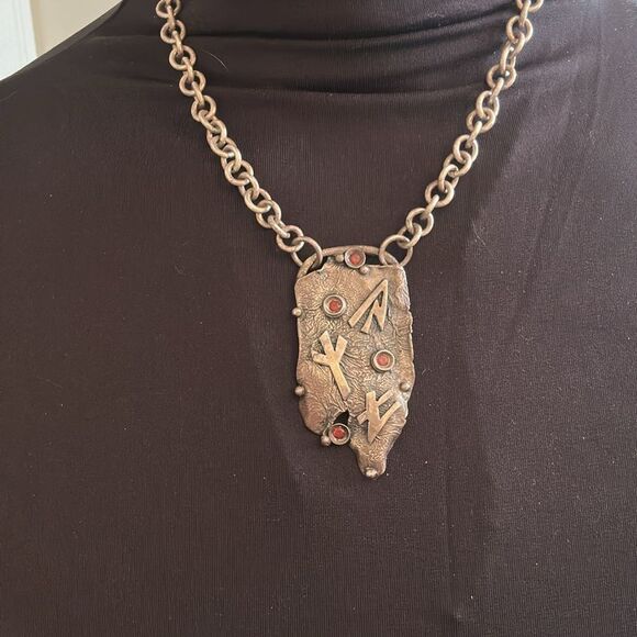 RARE Sterling Silver Rune Chain Necklace with Pendant, HANDMADE - Picture 1 of 4